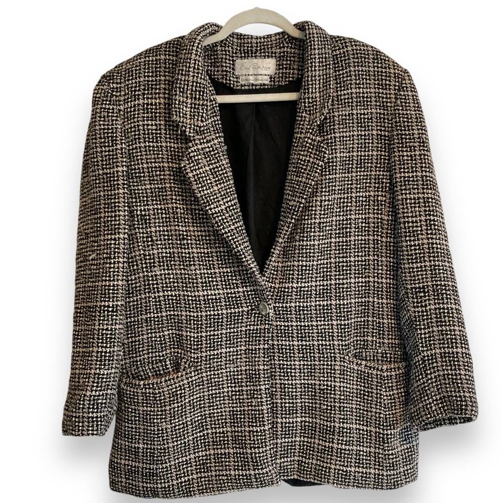 Emil Rutenberg Vintage 90s Black White Hand Woven Silk Blazer Women’s L - Picture 2 of 16